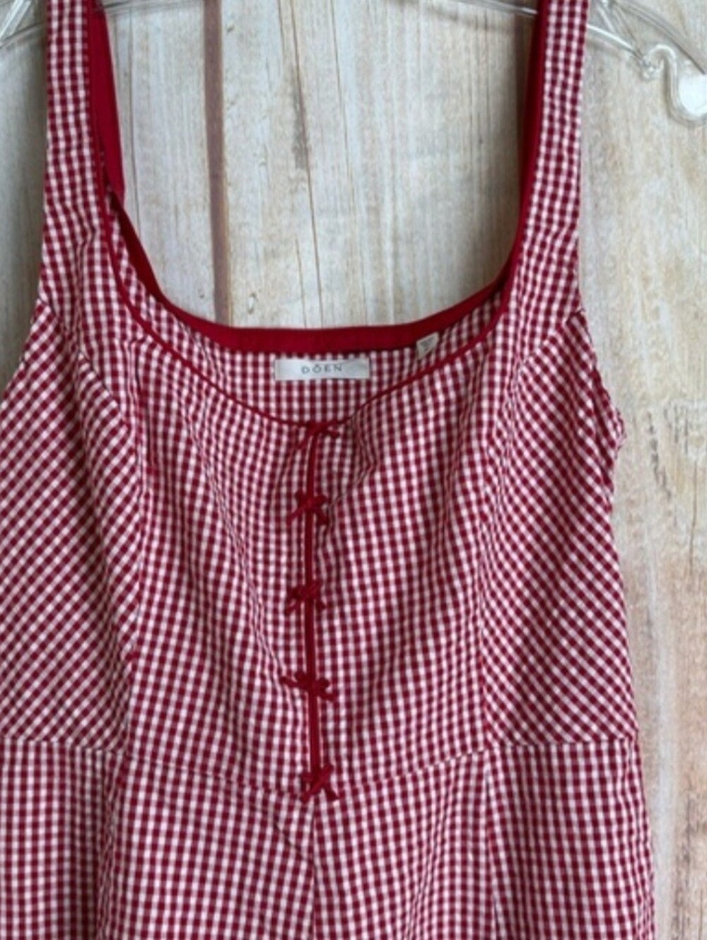 💵Doen Delaney Cotton Bow La Maddelena Red Gingham Maxi Dress Size Medium - Picture 5 of 7